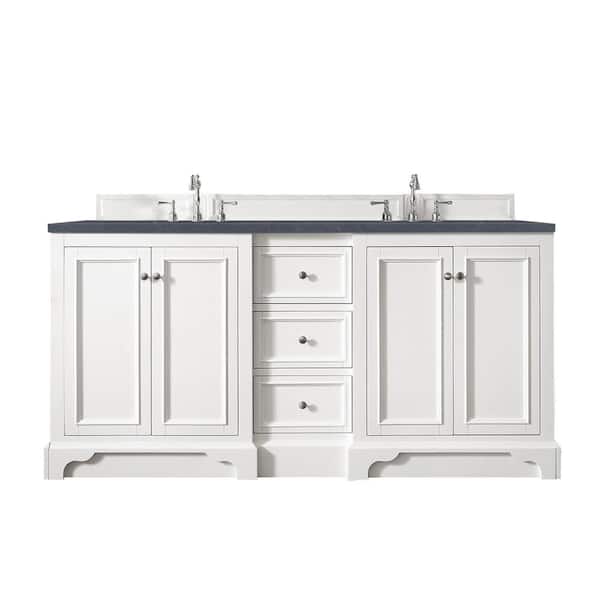 James Martin Vanities De Soto 73.3 in. W x 23.5 in.D x 36.3 in. H Double Vanity in Bright White with Quartz Top in Charcoal Soapstone
