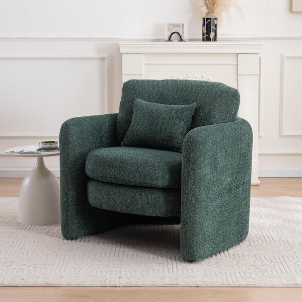 Modern Rounded Accent Arm Chair Green Chenille Barrel Chair for Living Room, Home Office