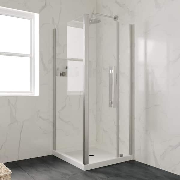 32 in. L x 32 in. W Alcove or Corner Shower Pan Base Square with Center Drain, White Acrylic, Reversible Design