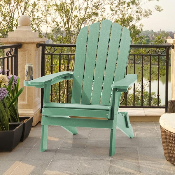 Sonkuki Dark Green Outdoor Plastic Folding Adirondack Chair Patio Fire Pit Chair for Outside