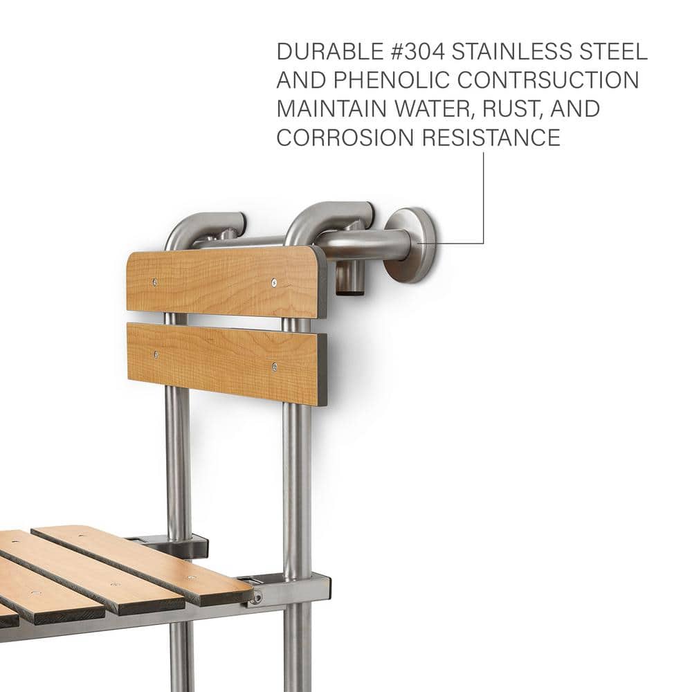 Adjustable Teak and Stainless Steel Foldable Shower Seat