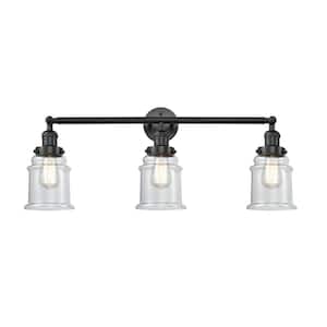 Canton 30 in. 3-Light Matte Black Vanity Light with Clear Glass Shade