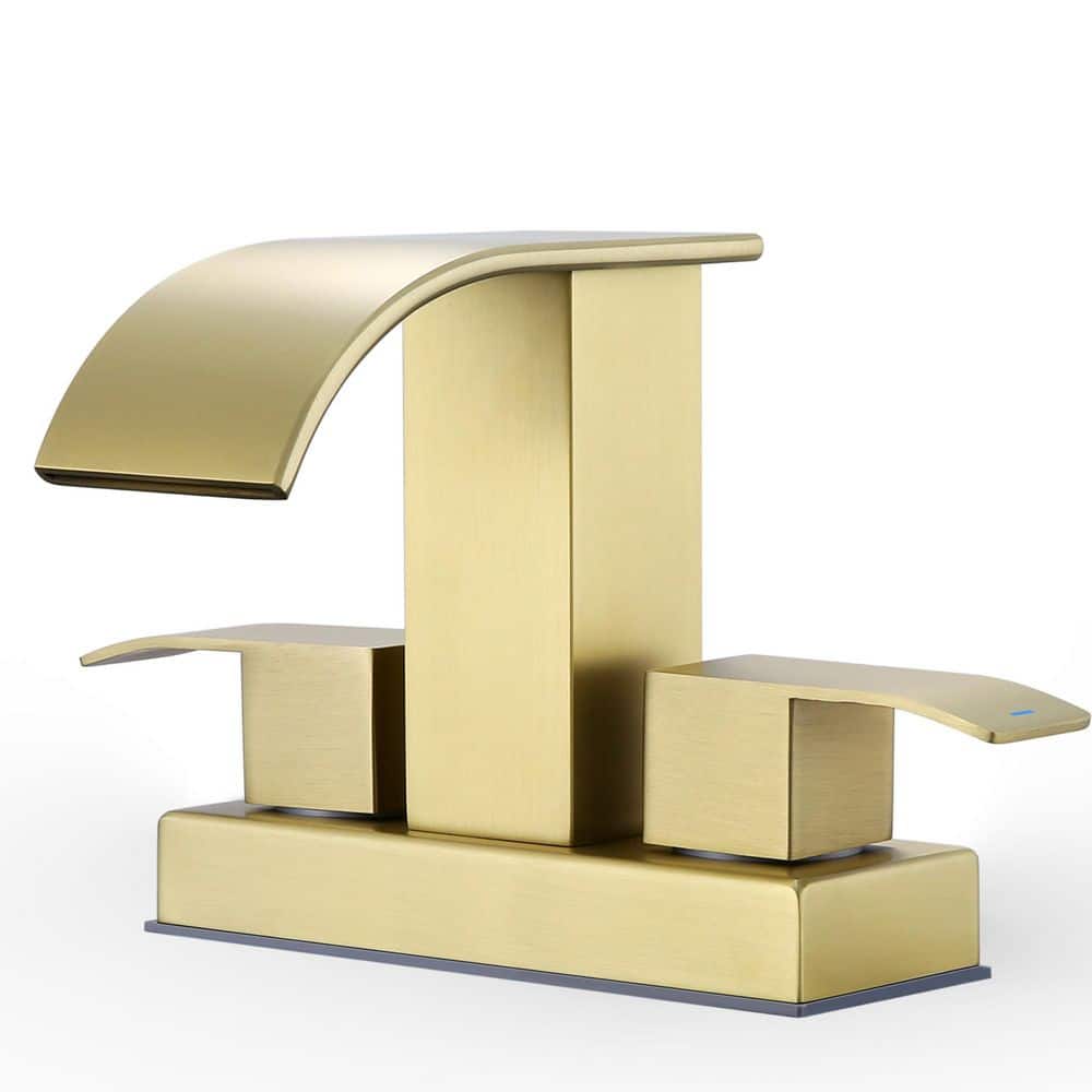 4 in. Centerset Double Handle Waterfall Spout Bathroom Vessel Sink Faucet with Supply Lines in Brushed Gold price history on PriceWatchPro