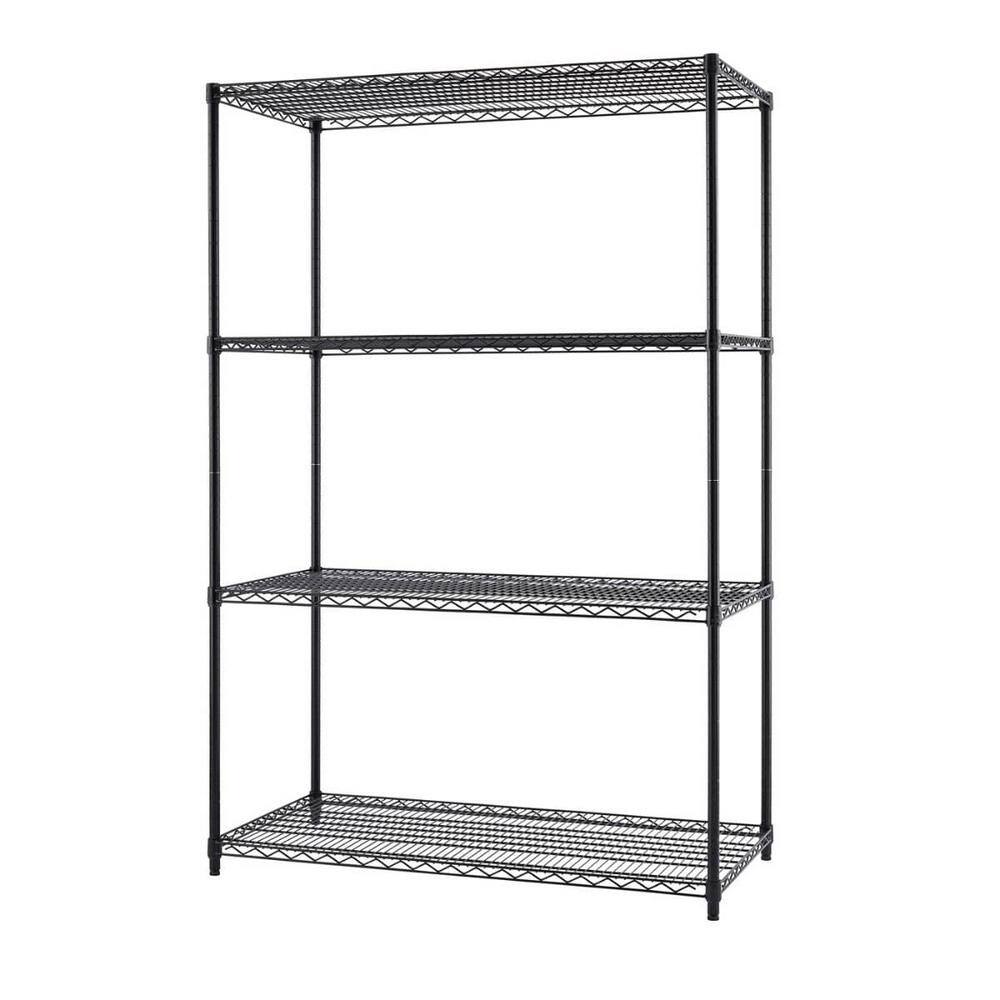 Black Steel 4-Tier Commercial Wire Shelving Unit