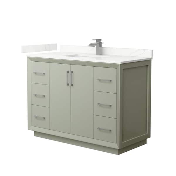 Wyndham Collection Strada 48 in. W x 22 in. D x 35 in. H Single Bath Vanity in Light Green with Giotto Quartz Top