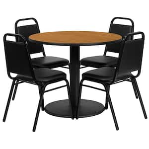 5-Piece Natural Top/Black Vinyl Seat Table and Chair Set