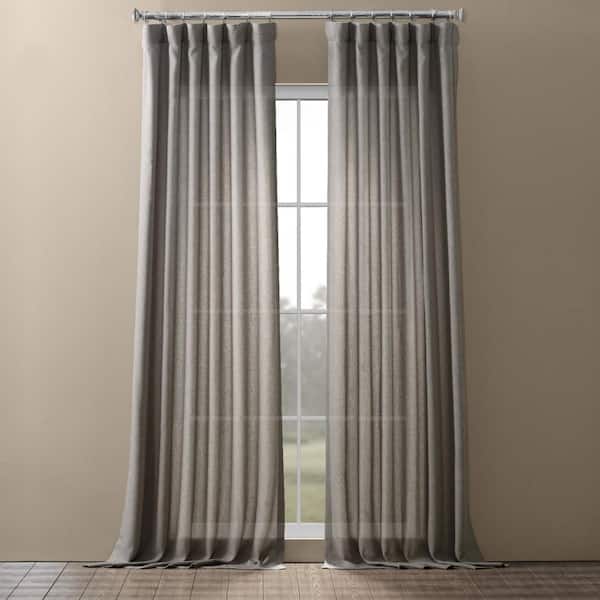 Exclusive Fabrics & Furnishings 50 in. W x 96 in. L Faux Linen Polyester Sheer Curtain in Metropolis Gray