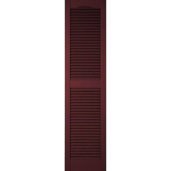 Ekena Millwork 12 in. x 49 in. Lifetime Vinyl TailorMade Cathedral Top Center Mullion Open Louvered Shutters Pair Bordeaux