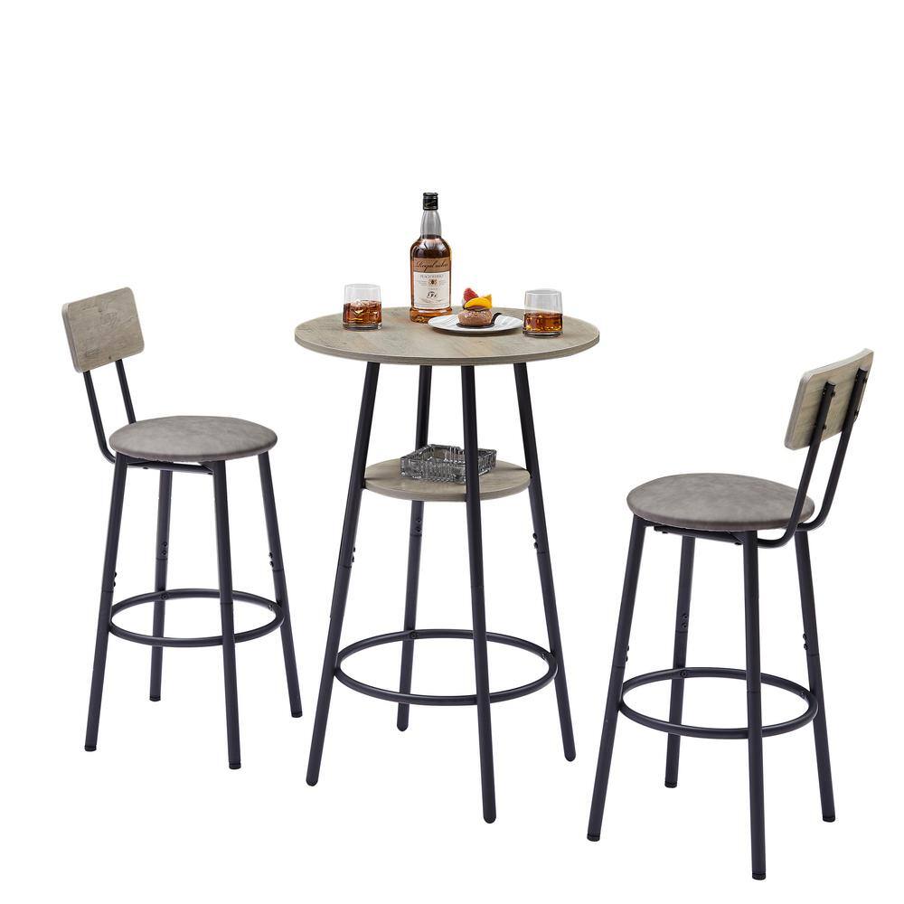 3-Piece Metal Outdoor Bistro Set with Gray Cushions, Round Bar Stool Set with Shelf, Upholstered stool, Gray price history on PriceWatchPro