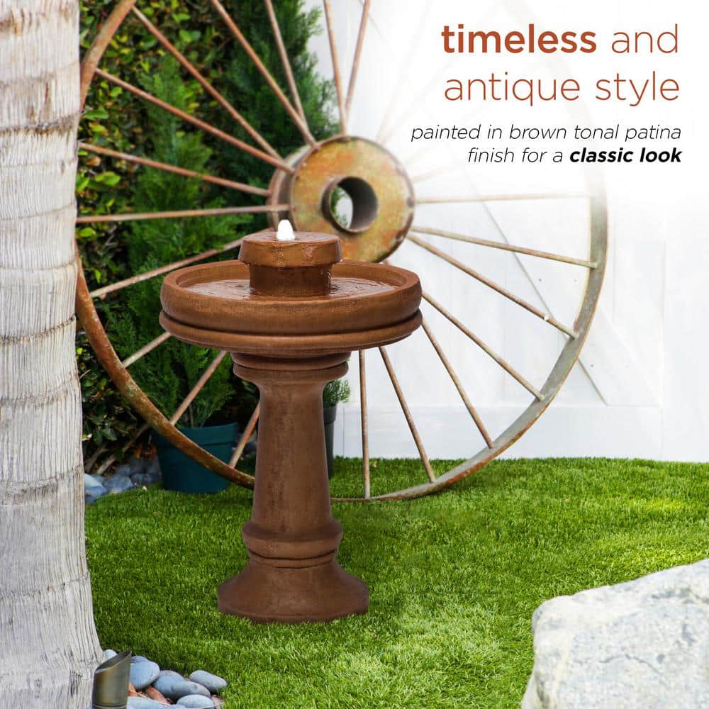 Classic Brown 20" Bird Bath Fountain with LED Light