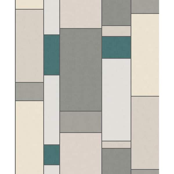 Seabrook Designs Perry Teal and Frosted Petal De Stijl Geometric Paper Non-Woven Unpasted Wallpaper Roll (covers 56 sq. ft.)