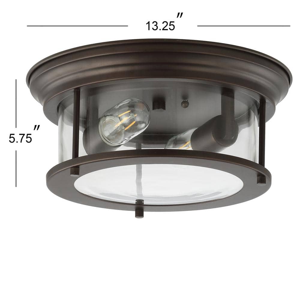 Elegant 13.25" Oil Rubbed Bronze Glass Drum Flush Mount LED Light
