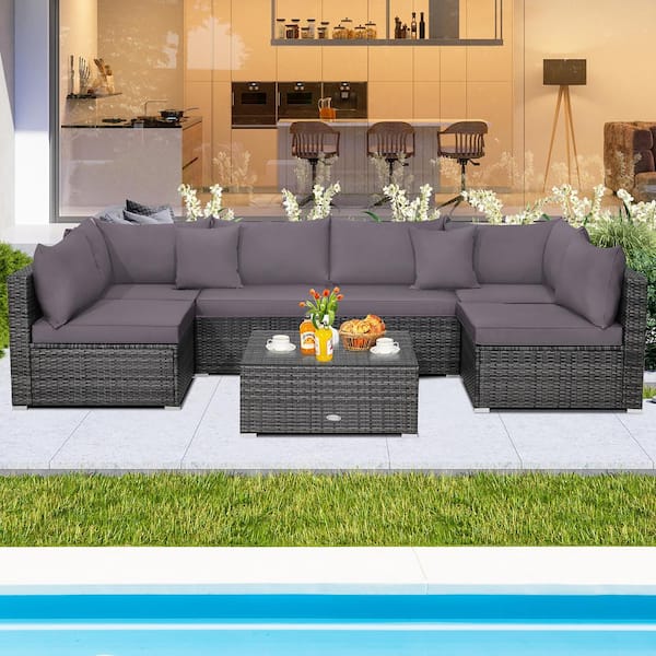 Costway 7 Piece Patio Rattan Furniture Set Sectional Sofa