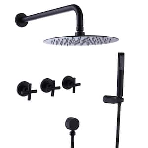 2-Spray 10 in. Wall Mount Fixed and Handheld Shower Head 3 GPM Shower System in Matte Black