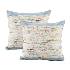 Ray Blue/Multi Abstract 100% Cotton 20 in. x 20 in. Indoor Throw Pillow (Set of 2)
