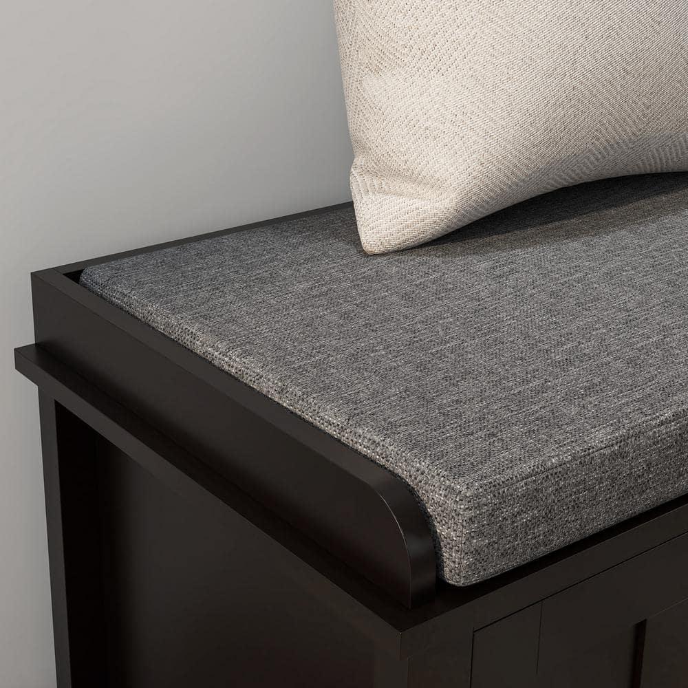 Black Wood Entryway Shoe Storage Bench with Padded Seat