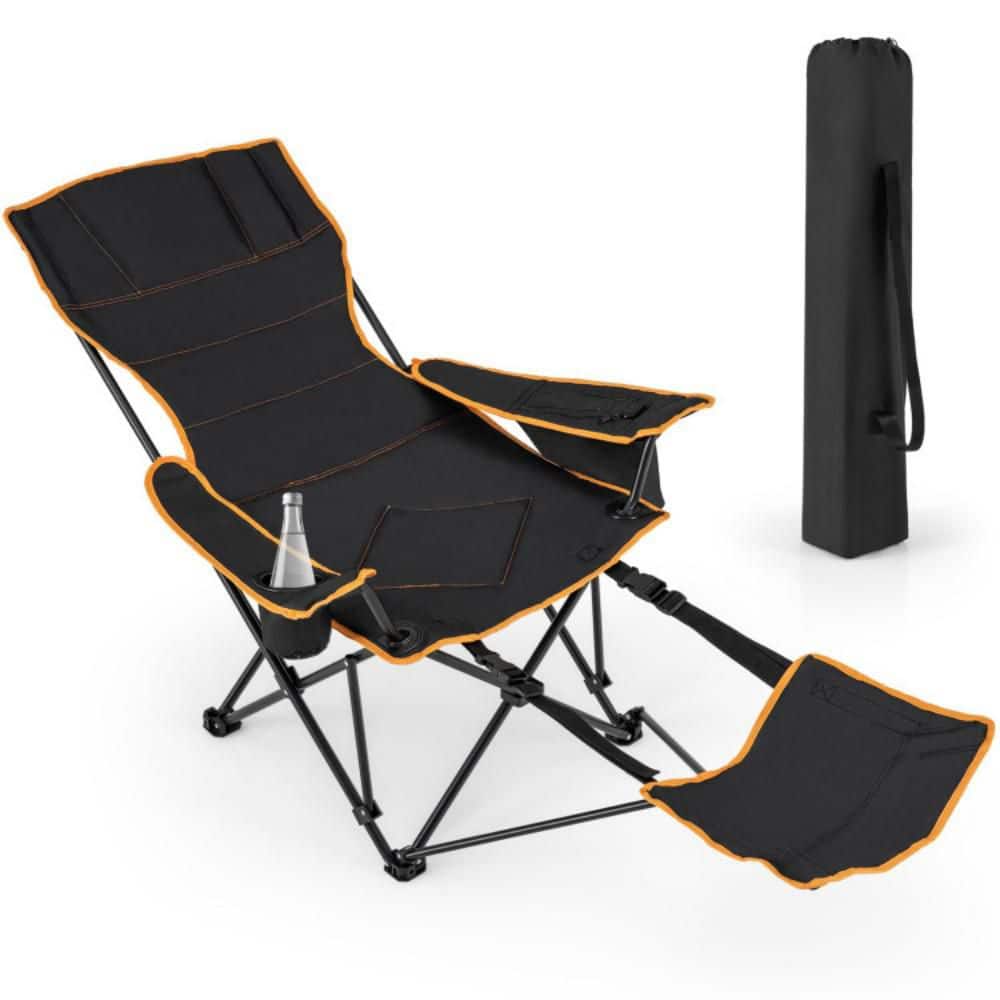 Black Metal Folding Beach Chair with Detachable Footrest, Adjustable Backrest, Cup Holder,  Lightweight Camping Chair price history on PriceWatchPro