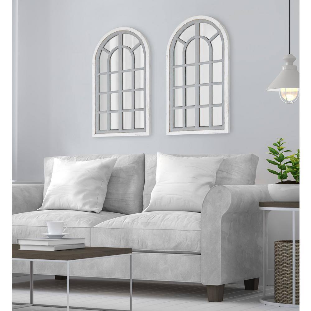 Boldmere 42" Gray and White Wood Windowpane Mirror