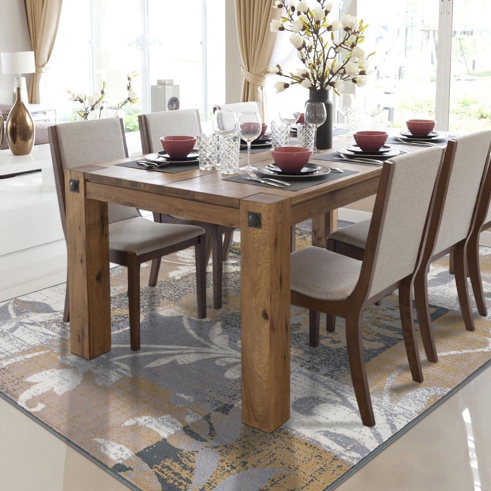 Elegant Camel Floral Patchwork Synthetic Area Rug, 5' x 8'
