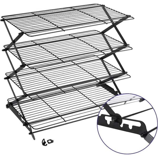 4-Tier Collapsible Cooling Rack with Adjustable and Stackable for Kitchen Baking and Cooking, Gifts, Black (1-Pack)
