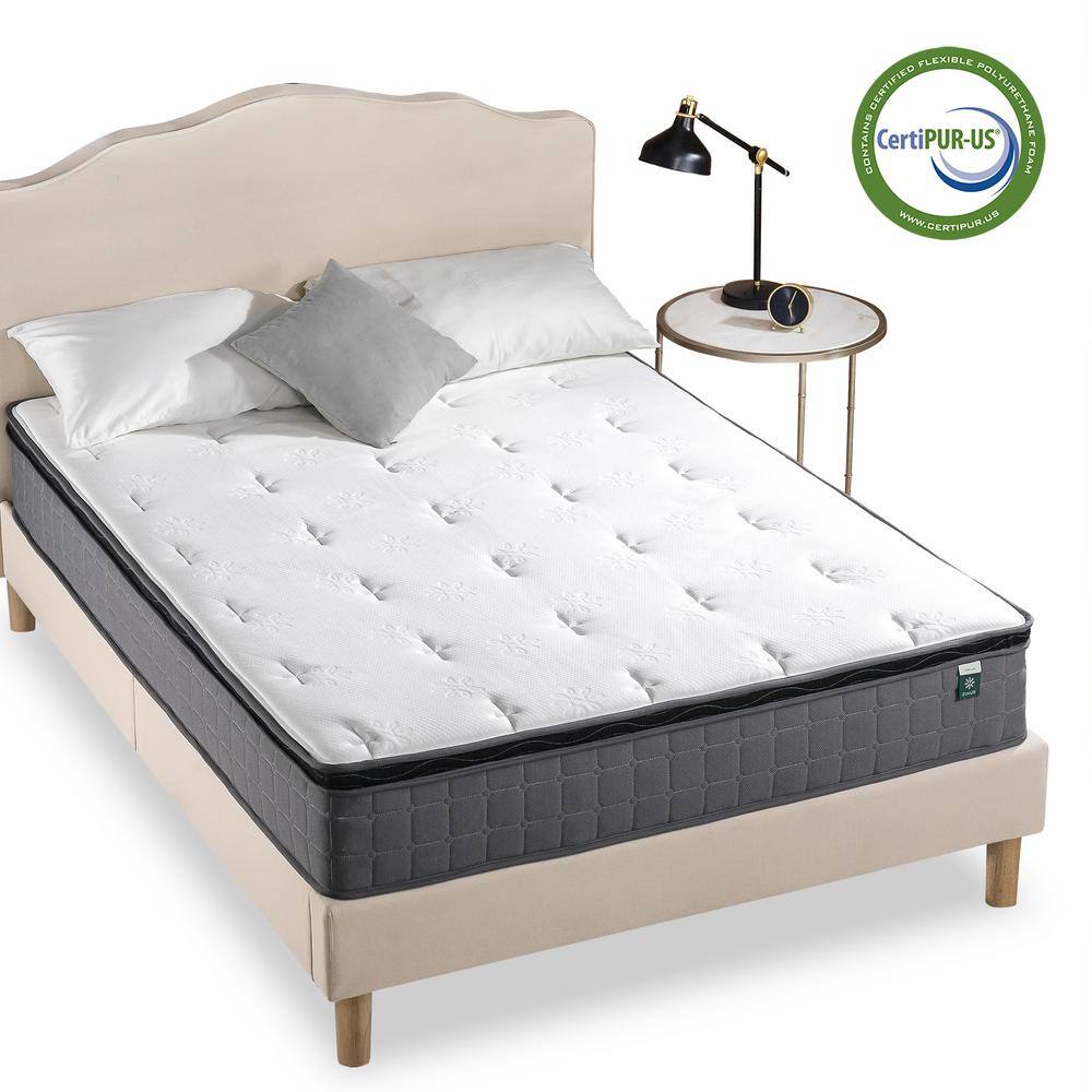 King Size Gray Eurotop Gel Memory Foam Hybrid Mattress