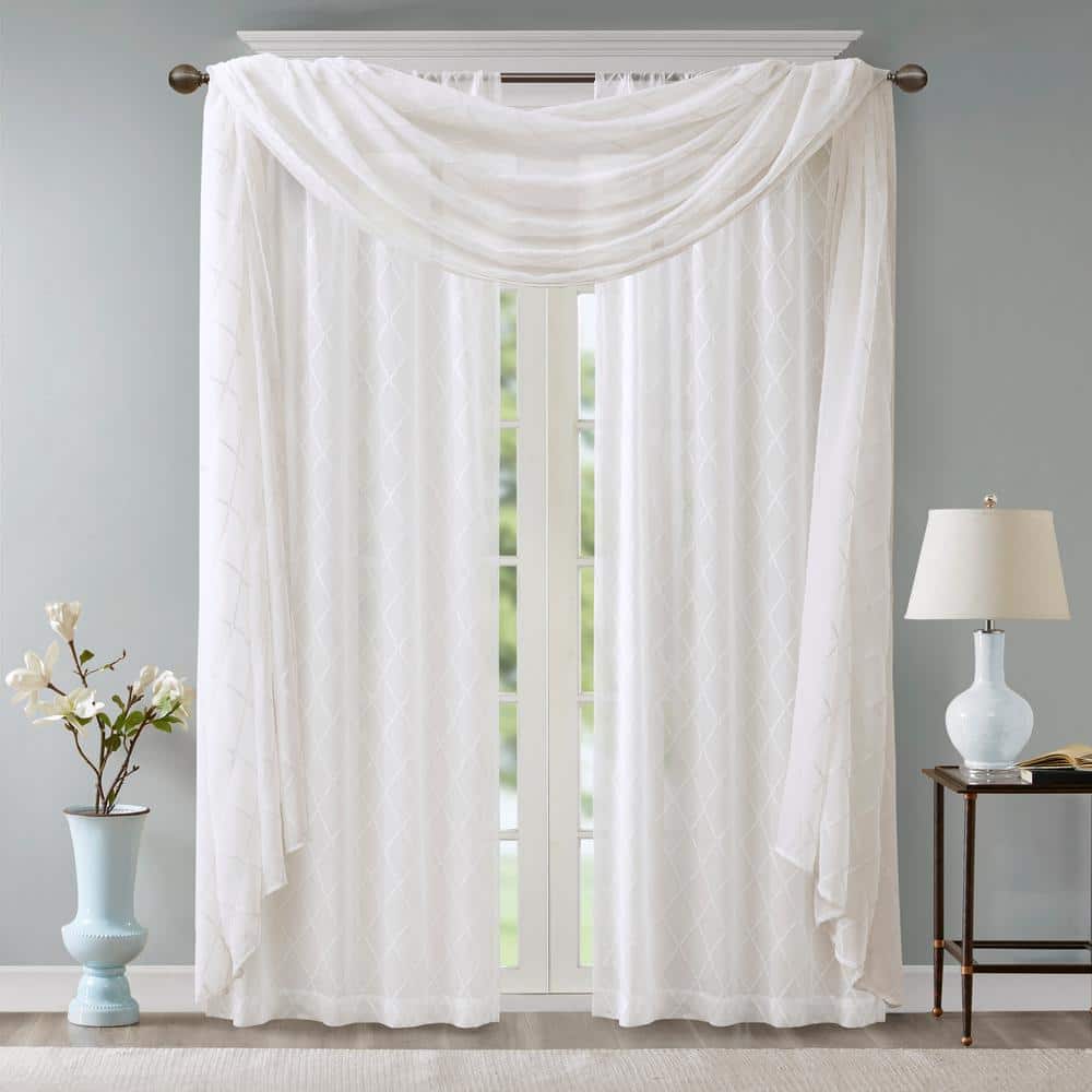 White Diamond Sheer Embroidered Ground Length Window Scarf