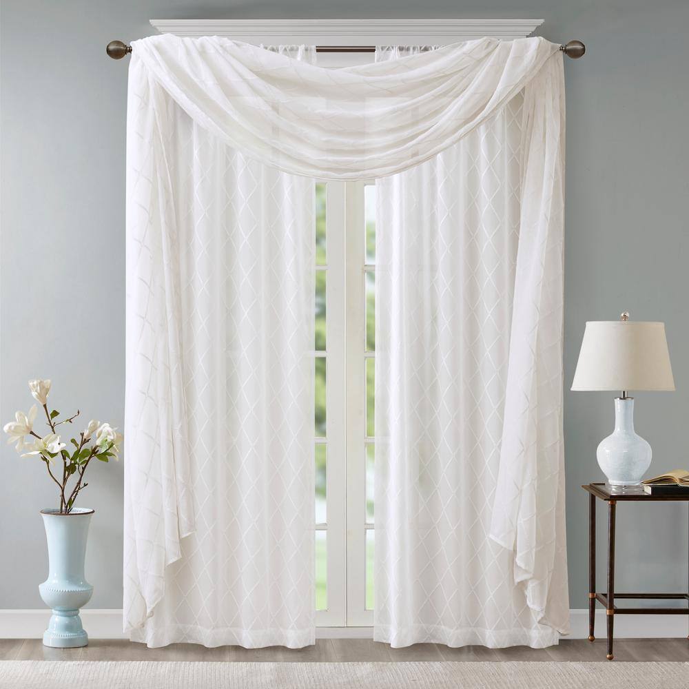 Ground Length White Sheer Embroidered Window Scarf