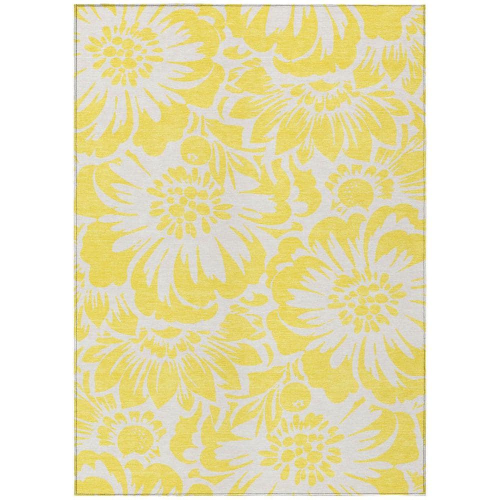 Yellow and Ivory 3 ft. x 5 ft. Woven Floral Rectangle Indoor/Outdoor Area Rug price history on PriceWatchPro