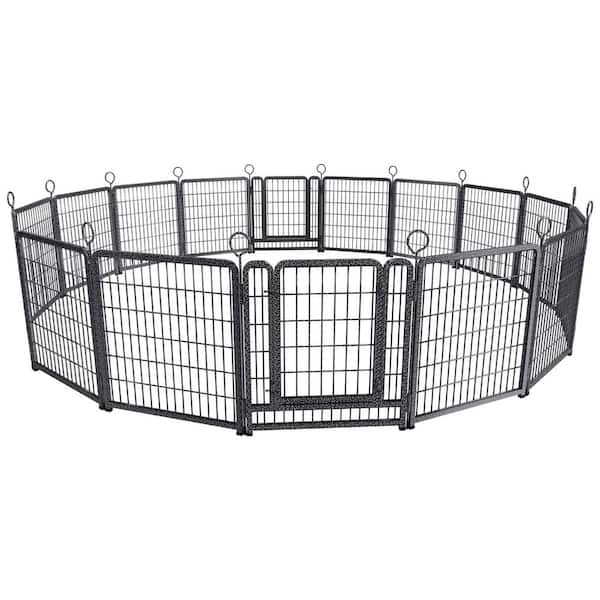 GOGEXX 16-Panel Black Metal 40 in. H Extra Wide Dog Playpen PA