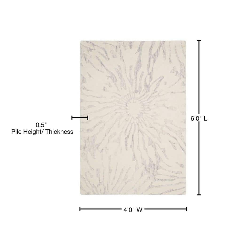 Hand-Tufted Silver/Ivory Wool Rectangular Area Rug, 4' x 6'