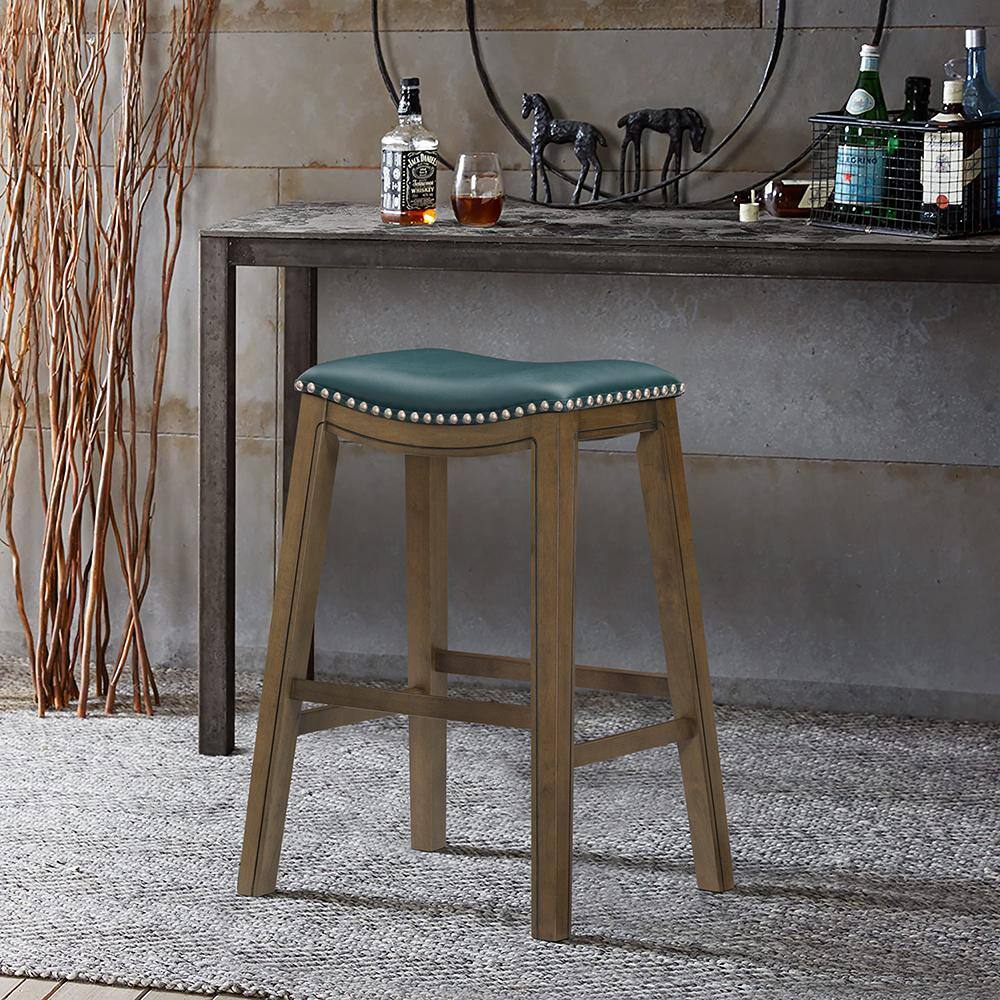 Contemporary Green Saddle-Style Wood Pub Stool 31''