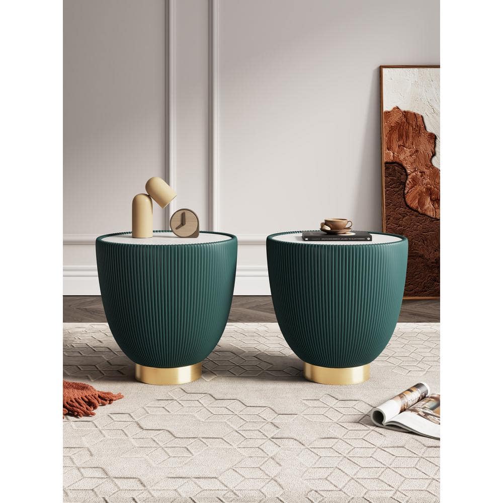 Anderson Modern 18.43 in. Green Round Faux Marble Top Faux Leather Upholstered End Table (Set of 2) price history on PriceWatchPro