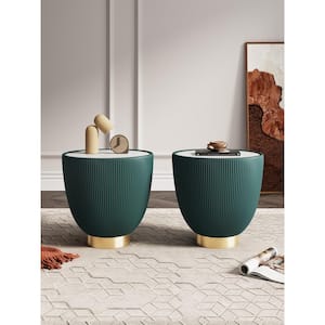 Anderson Modern 18.43 in. Green Round Faux Marble Leatherette Upholstered End Table (Set of 2)