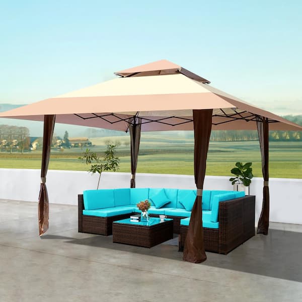 Unbranded Outdoor Coffee 13 ft. x 13 ft. Pop-up Gazebo Canopy Tent With Corner Curtain