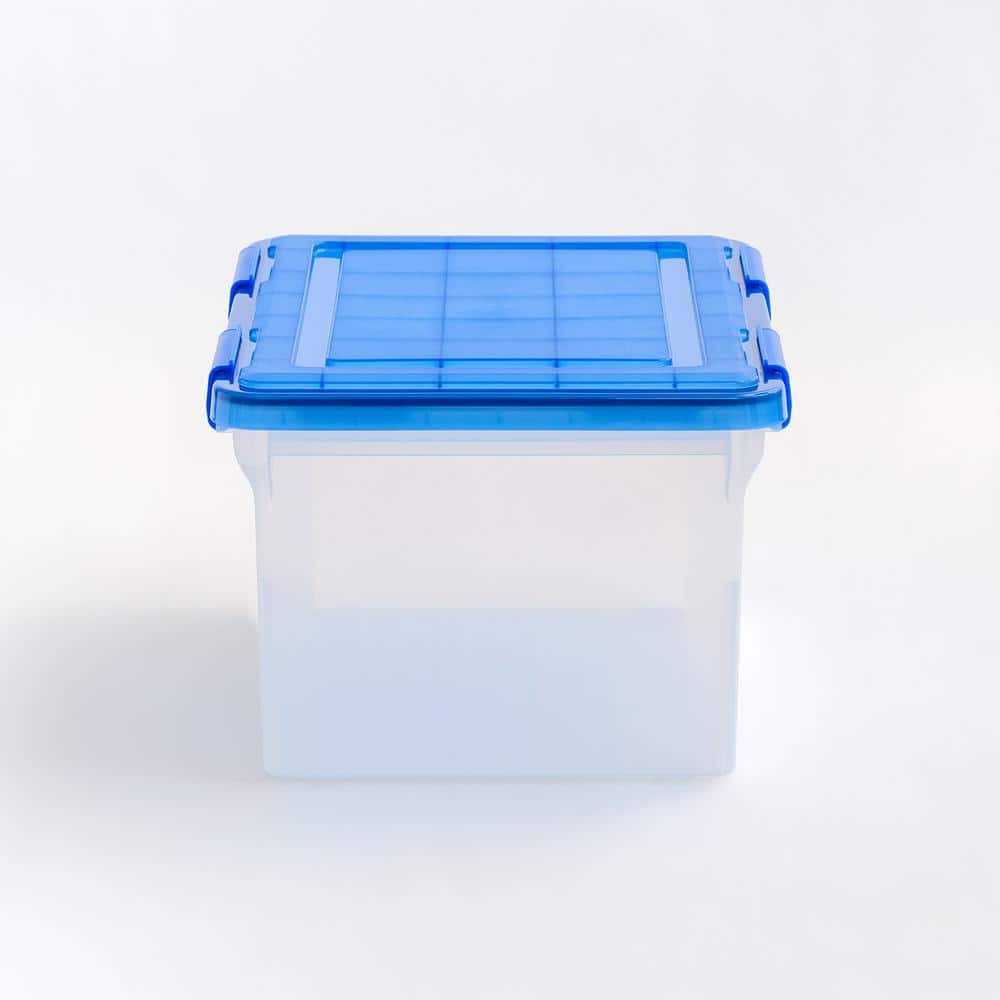 Clear and Blue Plastic Stackable File Storage Boxes, Set of 3