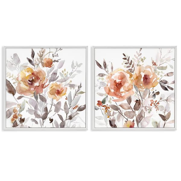 Stupell Industries Brushed Abstract Blossoms by Carol Robinson 2 Pieces White Framed Nature Giclee Art Print 17 in. x 17 in.