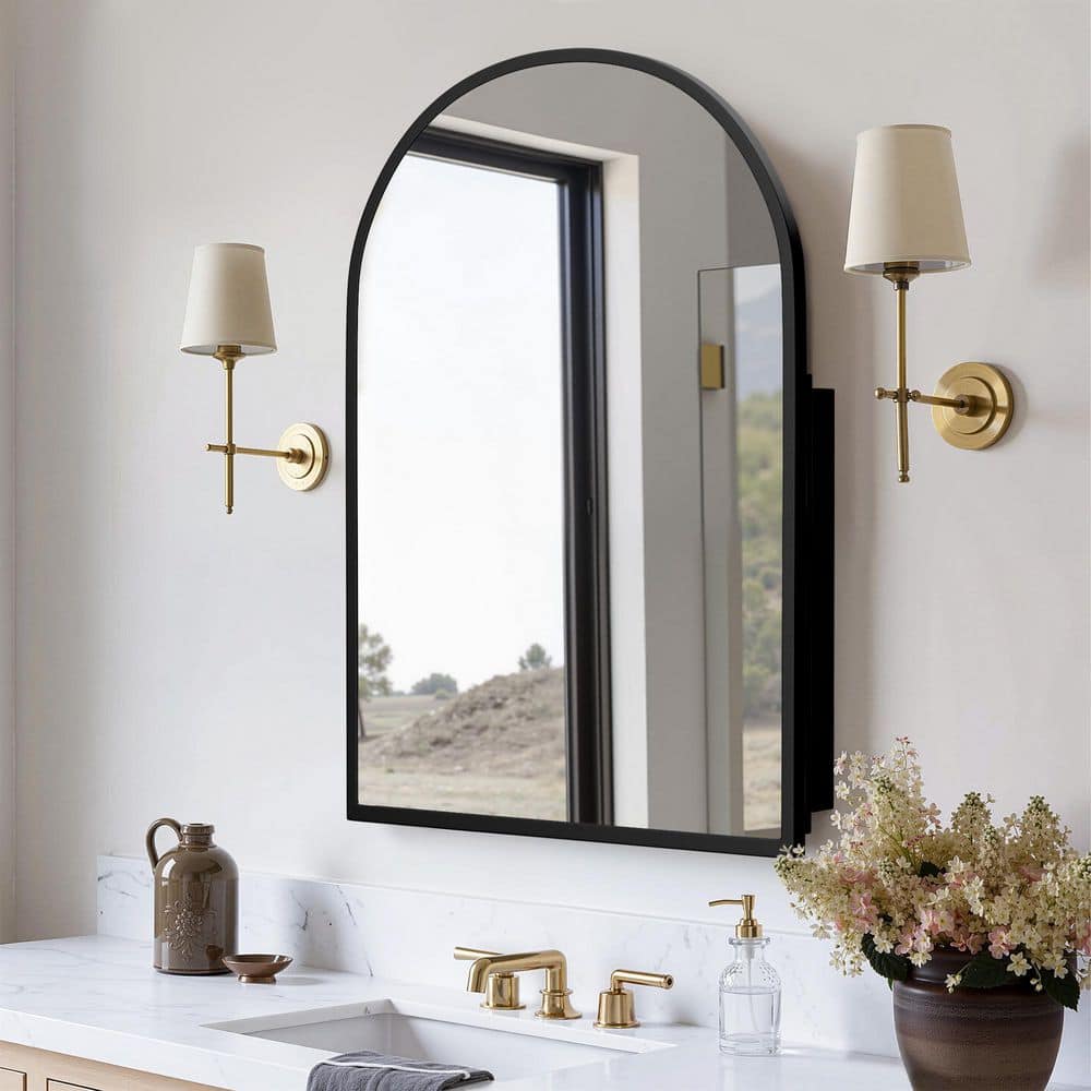 29.5 in. W x 39.4 in. H Arched Recessed/Surface Mount Medicine Cabinet with Mirror in Black price history on PriceWatchPro
