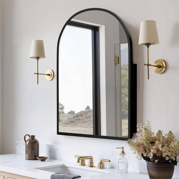 29.5 in. W x 39.4 in. H Arched Recessed/Surface Mount Medicine Cabinet with Mirror in Black