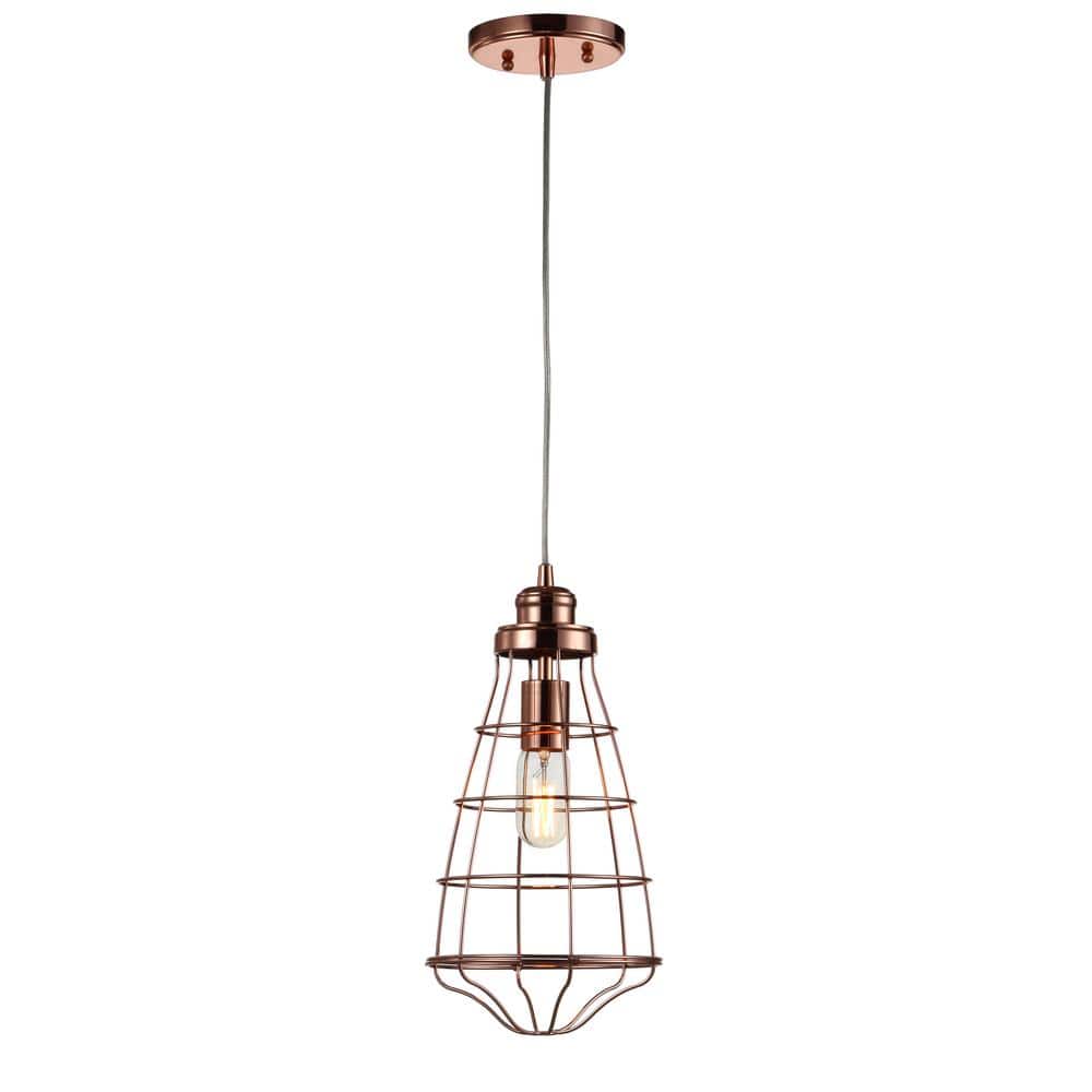 Contemporary Copper Cage-Style Adjustable LED Pendant