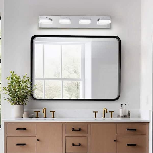 24 in. 4 Light Silver LED Vanity Light Bathroom Light Acrylic Up and Down for Bathroom Wall Mounted Lighting Over Mirror