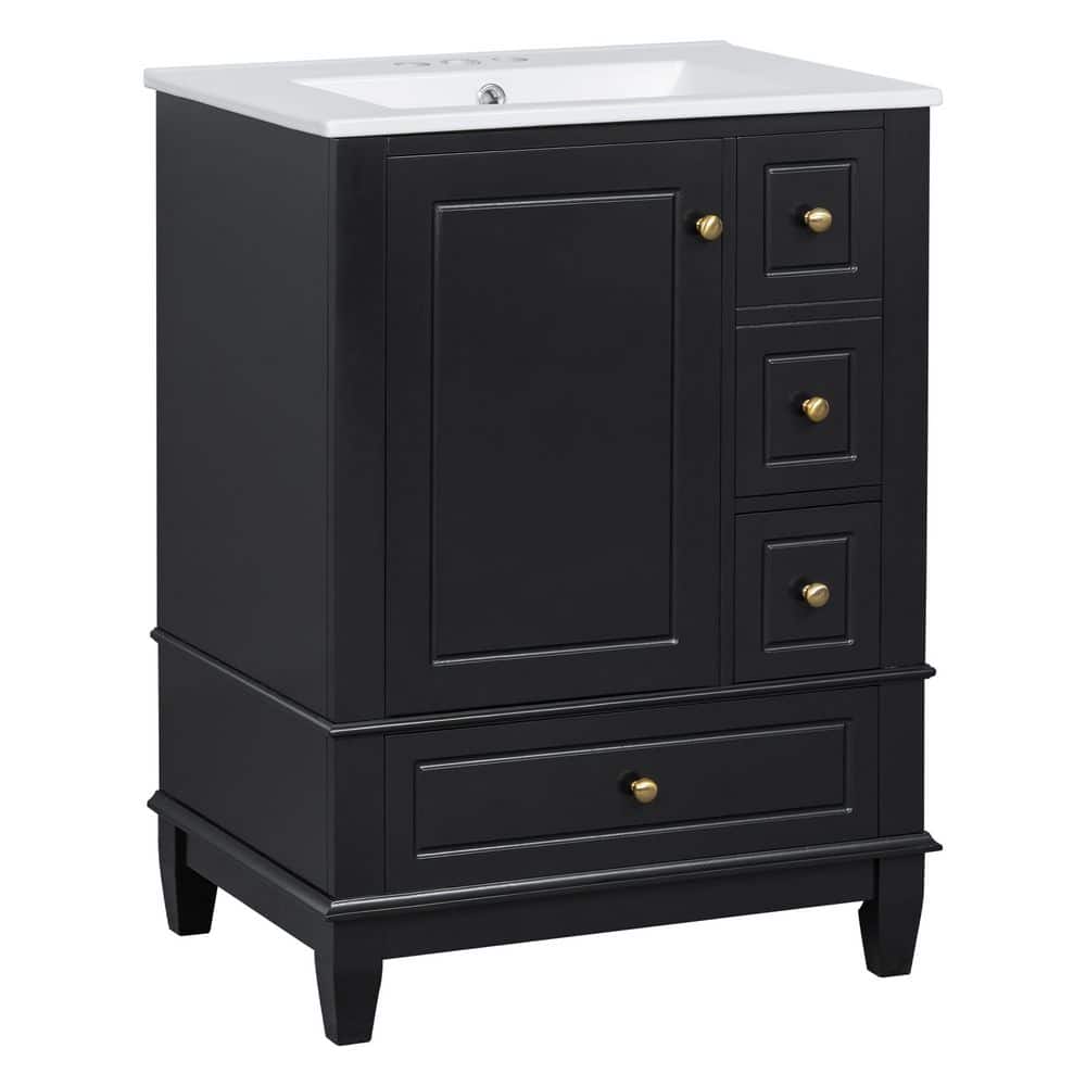 24 in. Freestanding Bath Vanity in Black with White Ceramic Top and Storage Shelves price history on PriceWatchPro