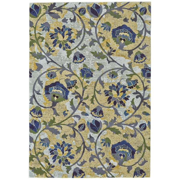 10 ft. x 13 ft. Gold, Green, Ivory Floral Area Rug