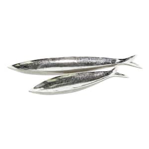 Silver Aluminum Fish Decorative Tray (Set of 2)
