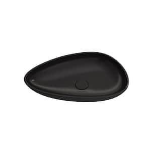 Etna 23.25 in. Matte Black Fireclay Oval Vessel Sink with Matching Drain Cover