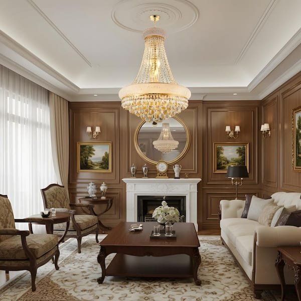 22.1 in. 12-Light Gold Luxury Crystal Ceiling for Living Room, Entry, Dining Room