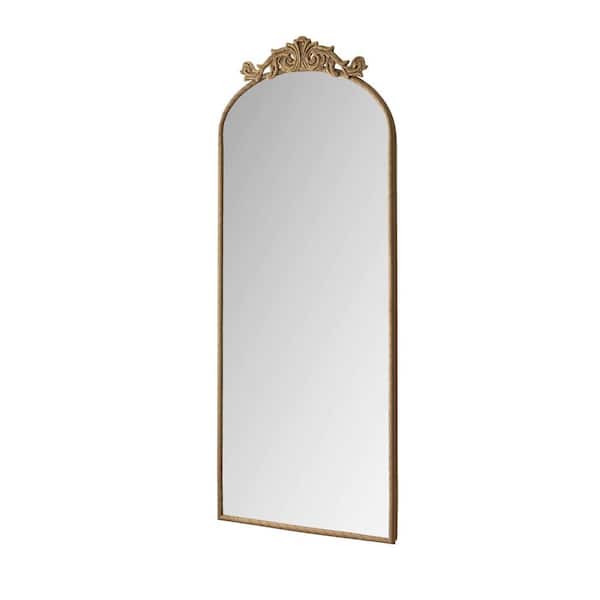 Tatahance Bronze 24 in. W x 58 in. H Arched Metal Iron Framed Full Body Wall Mirror with Carved Applique on Top