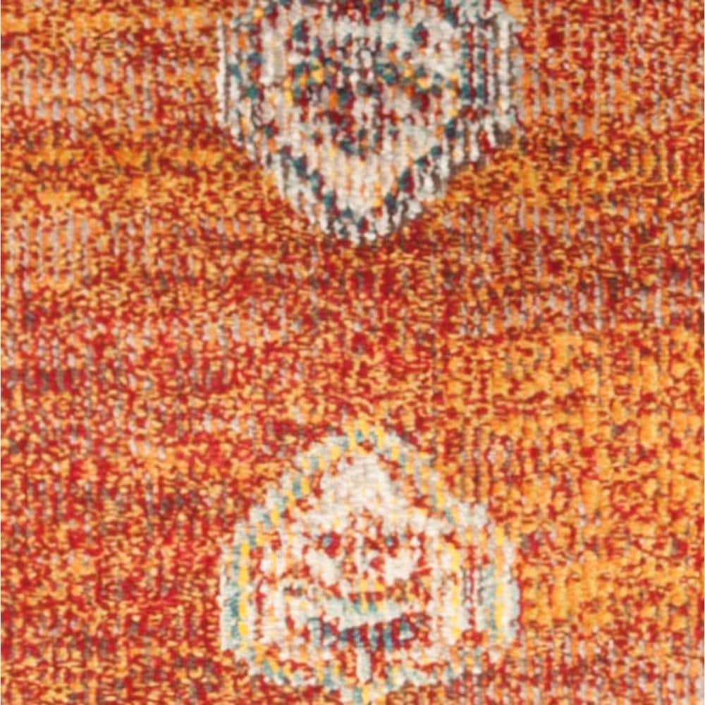 Orange and Light Blue Floral Synthetic Runner Rug