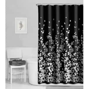 Sylvia Faux Silk Fabric 70 in. x 72 in. Shower Curtain in Black and White