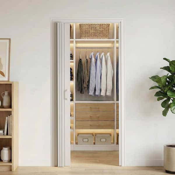 GOLDENPOLEY 60 in. x 80 in. White Oak Finished 3-Lite Frosted