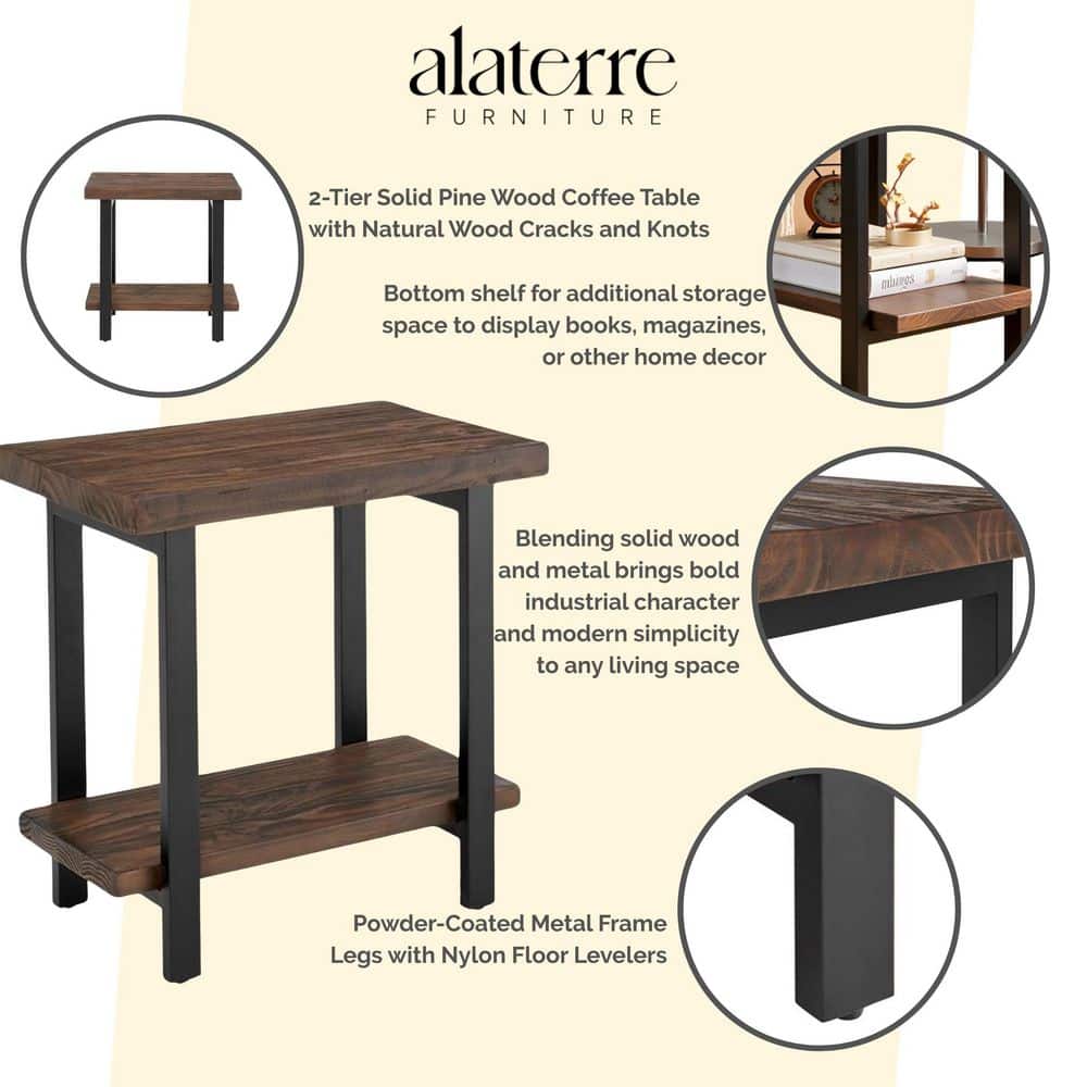 Pomona 27 in. Rustic Natural Finish Metal and Wood Rectangular End Table, Living Room Furniture, Home Decor Accent Stand - thumbnail 5